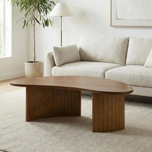Miniatura 10 de Hyfirm - Mesa de café moderna de madera negra de 47.25 pulgadas para la sala de estar, mesa central resistente con tapa irregular de mango y patas