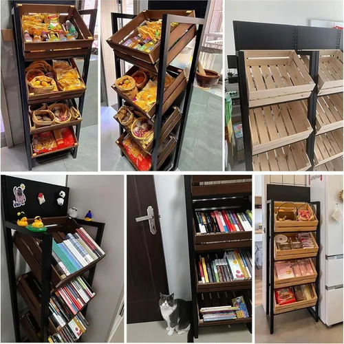 Miniatura 7 de Shelves Commercial Supermarket Fruits & Vegetables Shelf, Large Snack Candy Display Rack Onion Potato Stands, 4-Tier Concession Display Stand for