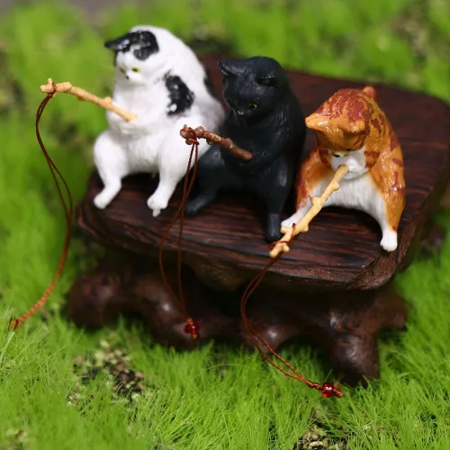 Miniatura 7 de Leadigol Figura de pesca de gato, mini linda estatua de gato, decoración de pecera, adornos para acuario, figuras en miniatura, estatuas