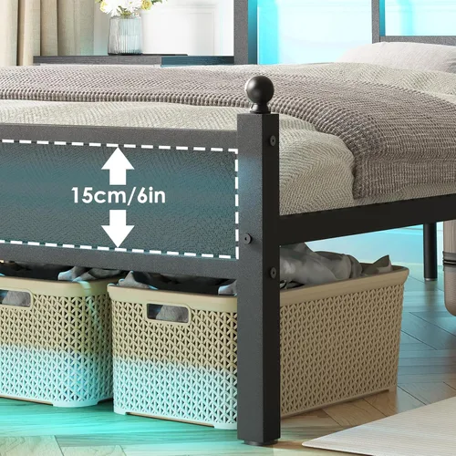 Miniatura 6 de Fixwal Base de cama de tamaño matrimonial con estación de carga, marco de cama de metal con puerto y toma de corriente