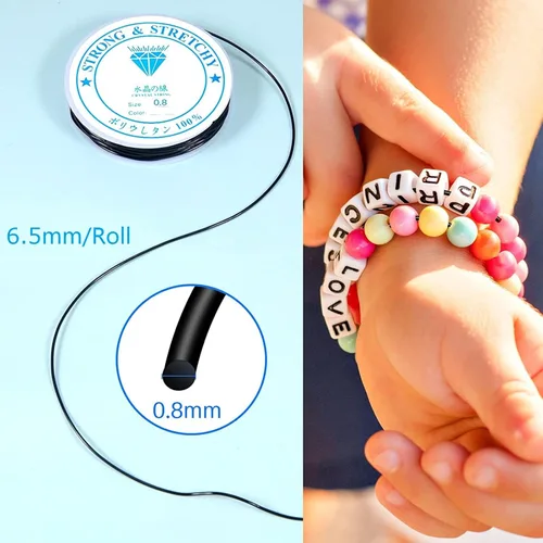 Miniatura 3 de Amaney - Cuerda elástica negra de 0.031 in, cuerda elástica de cristal para pulseras, cuentas y fabricación de joyas