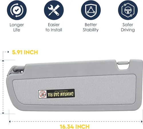 Miniatura 6 de Visera solar del lado del conductor izquierdo para Honda Civic 2006 2007 2008 2009 2010 2011 EX LX Sedan SI Coupé, repuesto para 83280-SNA-A01ZA Gris
