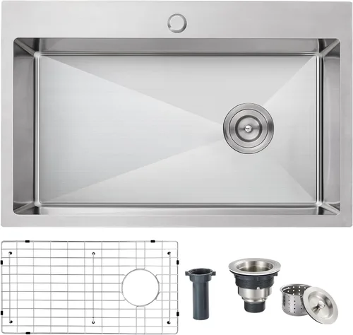 Miniatura 11 de Fregadero de cocina empotrable de 22 x 18 x 9 pulgadas, fregadero de acero inoxidable 304 negro hecho a mano, desagüe descentrado, esquina de radio