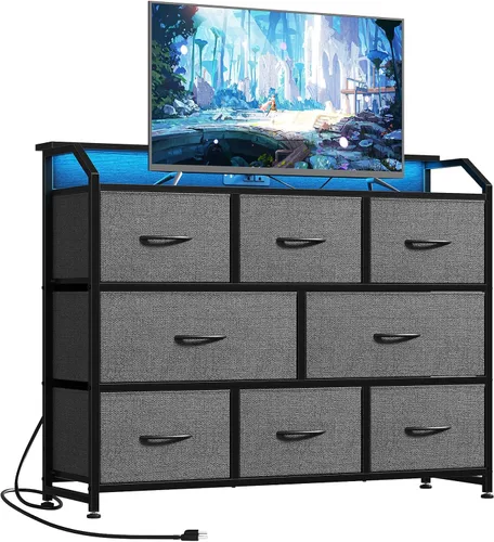 Miniatura 14 de DUMOS - Cómoda para TV con 8 cajones de tela, cómoda, color negro APP Control LED Lights and Type-C Charging Station, Fabric Storage Tower TV