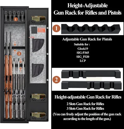 Miniatura 3 de KAER Caja fuerte para 5 armas, cajas fuertes para rifles y pistolas del hogar, caja fuerte para rifles, gabinete para armas, gabinetes para rifles