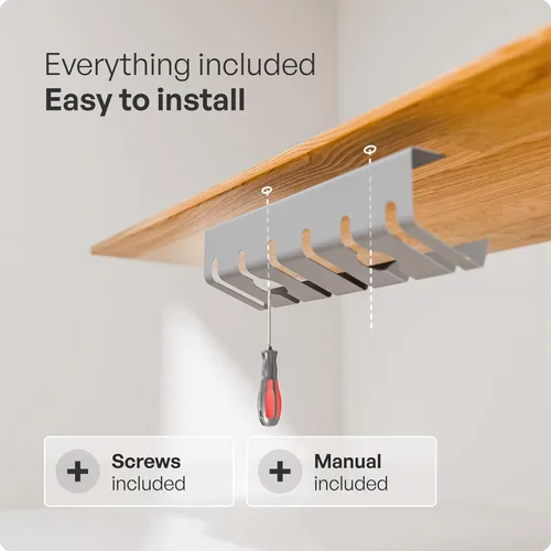 Miniatura 7 de PAMO Organizador de cables debajo del escritorio para un fácil montaje debajo de la mesa I Juego de 2 – con 10 bridas para cables I Organizador