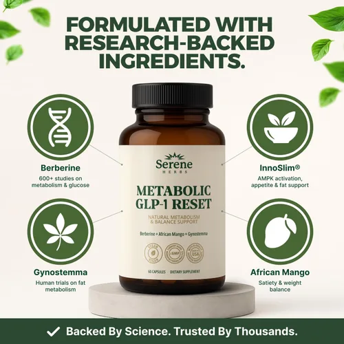 Miniatura 6 de Serene Herbs Suplemento GLP-1 para Mujeres y Hombres - Reinicio Metabólico, Apoyo para el Hambre con Berberina, InnoSlim, Actiponin - Potenciador