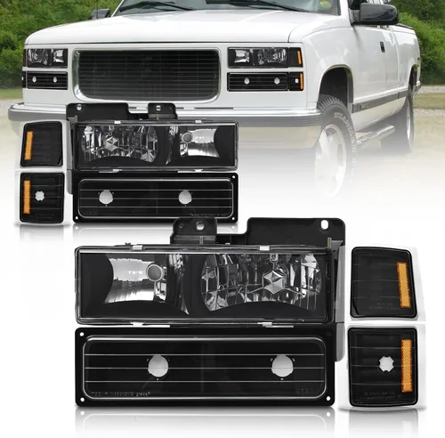 AS Conjunto de faros delanteros para 1994 1995 1996 1997 1998 Chevy Silverado/ 94 95 96 97 98 Tahoe/Suburban/C10 - Carcasa negra, lente