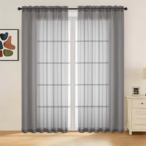 Miniatura 90 de LIVEKID Cortinas traslúcidas negras de cocina de 36 pulgadas de largo, cortinas cortas filtrantes de luz, 2 paneles de gasa aireada, texturizadas