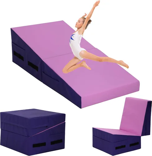 Cuña de gimnasia, 48 x 24 pulgadas para gimnasia, tapete de cuña de gimnasia con superficie de PVC antideslizante y asa, tapete de queso para Rosado