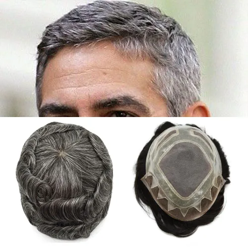 Miniatura 18 de Sistema de reemplazo de cabello humano para hombre, sistema de cabello fino mono para hombre, pelo de tupé recubierto de poliuretano para hombres