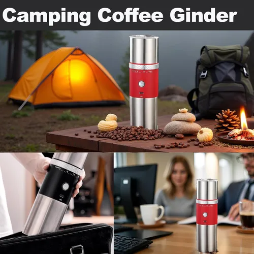 Miniatura 8 de Molinillo de café portátil para rebabas, máquina eléctrica ajustable para fresas adecuada para viajes, camping con bolsa (rojo)