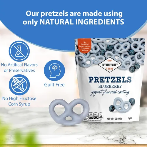 Miniatura 4 de Hayden Valley Foods Pretzels cubiertos con sabor a yogur de arándanos Bolsas de 5 onzas (paquete de 3) Sin sabores artificiales, conservantes