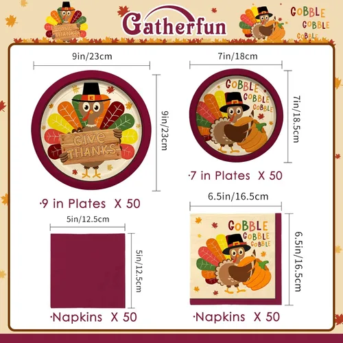 Miniatura 2 de Kit de suministros para fiesta de Acción de Gracias con tema de pavo, vajilla desechable de otoño incluye, platos de papel para cena, platos