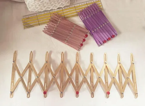 Miniatura 2 de HONEYSEW Dispositivo de espaciado de guía de botones de medición de calibre deslizante 5 en 1 de aluminio de medición de calibre deslizante (dorado)