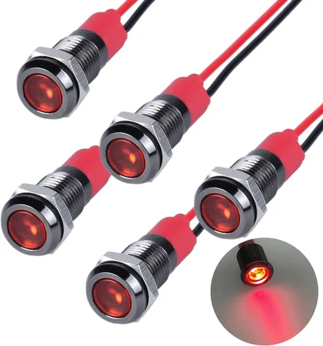 Miniatura 7 de 5 unidades de 0.236 in 12V-24V 20mA luz indicadora LED de metal de ahorro de energía, bisel cromado negro, orificio de montaje de 1/4 pulgadas