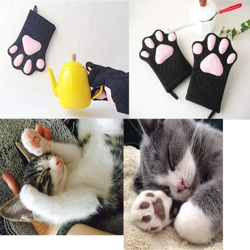 Miniatura 3 de Guantes para Horno, Diseño de Gato, Guantes de Cocina Resistentes al Calor con Forro de Algodón Acolchado - Guantes Portaollas Resistentes al Calor