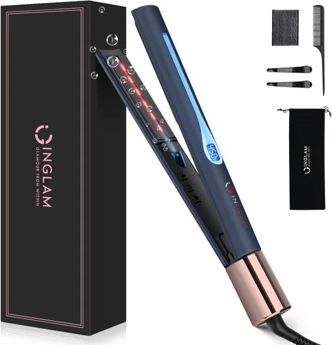 Miniatura 12 de IG INGLAM Plancha lisa para el cabello de titanio, rizador de pelo infrarrojo de 1 pulgada, plancha alisadora iónica negativa de voltaje dual con 11