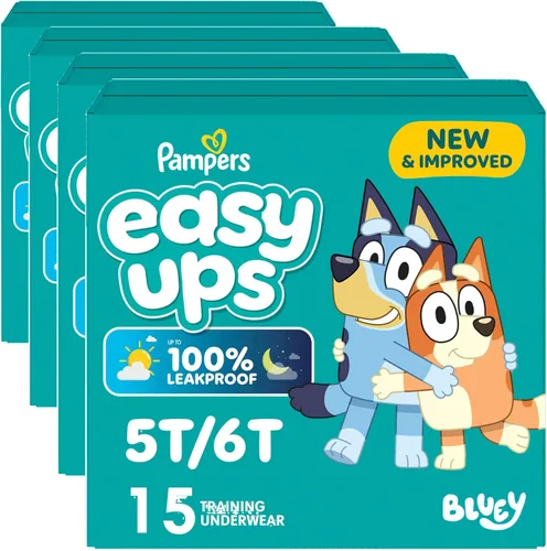 Miniatura 35 de Easy Ups - Pantalones de entrenamiento para niñas y niños, talla 4 (2T3T), 25 unidades, ropa interior de entrenamiento absorbente Bluey, hasta un