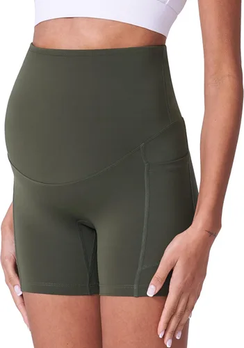 Miniatura 4 de POSHDIVAH Paquete de 3 pantalones cortos de maternidad sobre el vientre, cómodos para embarazo, yoga, entrenamiento activo, pantalones cortos