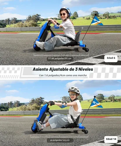 Miniatura 2 de ELEMARA Kart de deriva con velocidad sin escalones, carritos de deriva de 12V para niños con asiento ajustable, kart para niños de 5 MPH con música