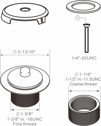 Miniatura 5 de Kit de Conversión de Drenaje de Bañera Negro con Placa Frontal de Desbordamiento de Un Solo Orificio, Wellup Todo Metal Kit de Ajuste de Drenaje