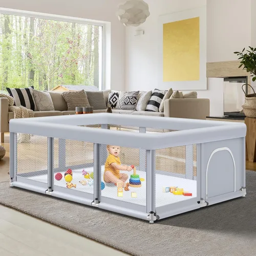 Miniatura 12 de Fshibila Corralito para bebés con alfombra, corralitos para bebés y niños pequeños, corralito de juego BabyFence para interiores y exteriores, patio