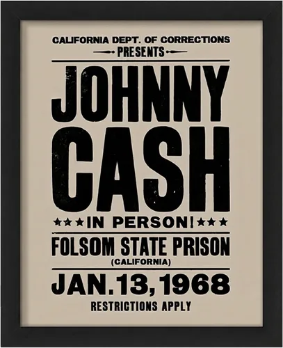 Johnny Cash In Person - Póster de Arte de Pared de Música Vintage, Decoración Rústica Retro para Garaje, Dormitorio, Oficina y Man Cave (Marco
