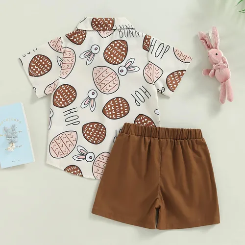 Miniatura 7 de Conjunto de 2 piezas de camiseta de manga corta con botones y pantalones cortos sólidos para bebé niño