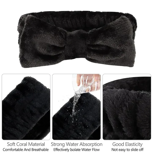 Miniatura 7 de Casoty Juego de 6 diademas de microfibra negra suave de forro polar coral, buena elasticidad, amplia aplicación para maquillaje, yoga, lectura