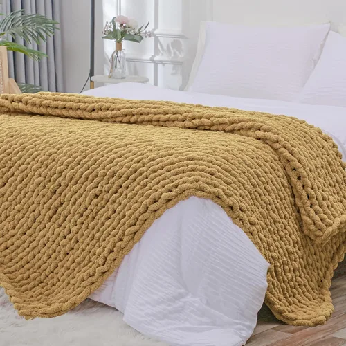 Miniatura 83 de Bigacogo Manta de punto grueso para sofá, 51 x 63 pulgadas, 100% tejida a mano con hilo de felpilla grueso jumbo, acogedoras y suaves mantas grandes