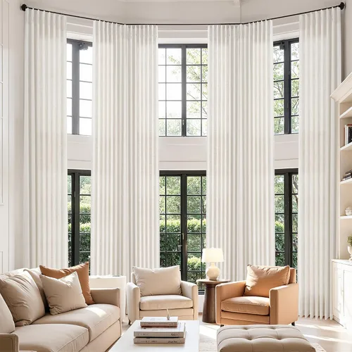 Miniatura 53 de Juego de 2 paneles de cortinas de ventana de cocina beige de 24 pulgadas de largo, con textura de lino, plisadas, filtrantes de luz, semi pequeñas