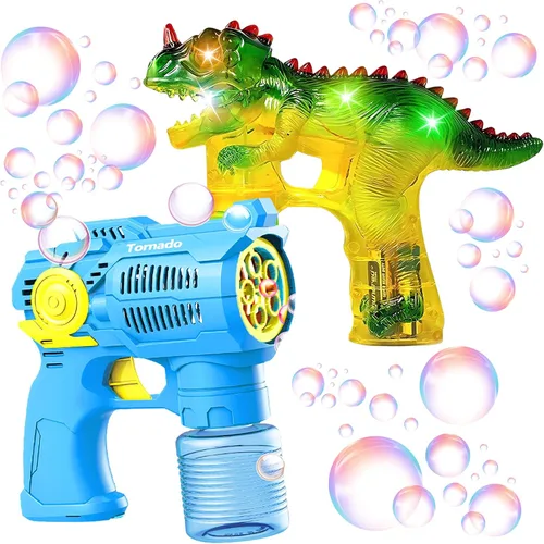 Miniatura 7 de Haktoys Jurassic - Burbujero con forma de dinosaurio, con luz Juguete Bubble Blaster para niños, fiestas LED intermitentes, botella de recarga