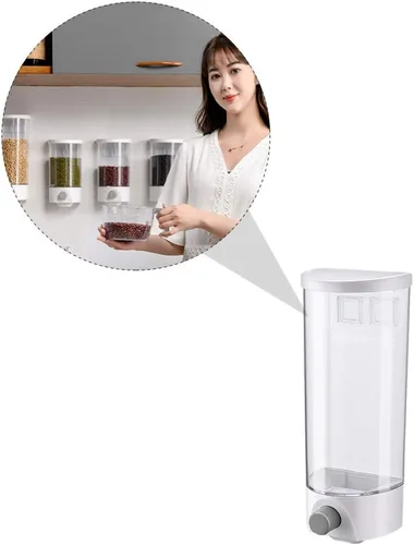 Miniatura 9 de Kichvoe Tarro de almacenamiento montado en la pared 1.5L dispensador de grano transparente para cocina ahorro de espacio organizador de alimentos a