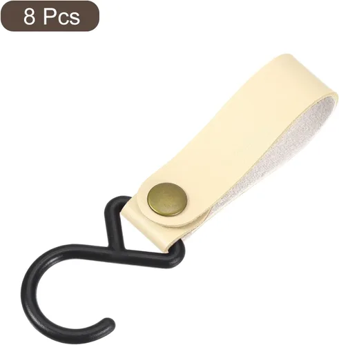 Miniatura 3 de uxcell Ganchos en S de cuero, 8 ganchos para campamento, multiusos, en forma de S, para picnic al aire libre, ollas, sartenes, utensilios, beige