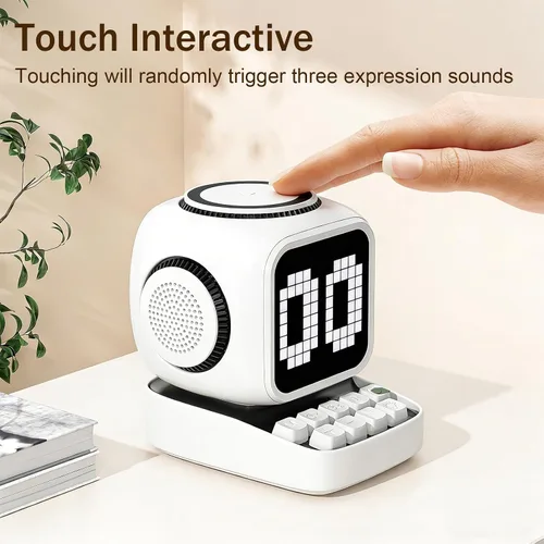 Miniatura 3 de Altavoz Bluetooth con pantalla LED clásica de 11 x 11 píxeles, altavoces de escritorio compatibles con carga inalámbrica para iPhone