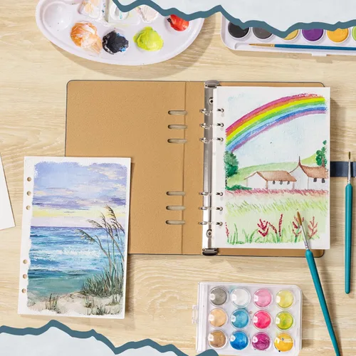 Miniatura 5 de Prudiut 30 hojas cuaderno de bocetos de acuarela, 140 lb/300 GSM papel de acuarela prensado en frío diario de acuarela para pintar, dibujar, medios