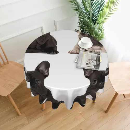 Miniatura 10 de Mantel redondo de 60 pulgadas impermeable con estampado de bulldogs ingleses, mantel circular para cocina, comedor, arrugas, mantel redondo
