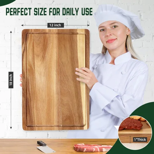 Miniatura 2 de Tabla de cortar XL, tabla de cortar de madera de acacia grande de 18 x 12 pulgadas para cocina, tabla de cortar de madera de grano de borde