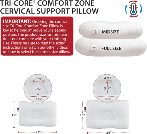 Miniatura 6 de Core Products Tri-Core Comfort Zone Almohada de Soporte Cervical, Regulación de Temperatura Outlast, Suave (Firmeza Media) - Tamaño Completo