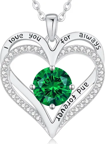 LOUISA SECRET Love Heart Birthstone Necklaces for Women, Birthday Gift for Girlfriend, Anniversary Jewelry Gift for Wife Her, 925 Sterling Silver