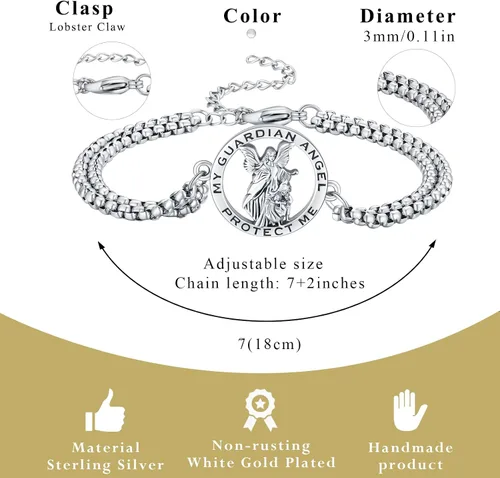 Miniatura 37 de Pulsera unisex de San Miguel/Cristóbal/Benedicto/Jude/José/Guadalupe/Ángel de la Guarda/Santa Muerte Pulsera de plata de ley 925 con cadena de doble