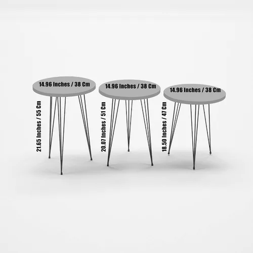 Miniatura 2 de Juego de 3 anidados redondos, base moderna de aspecto de grano de madera para mesas de centro o mesitas de noche, mesa auxiliar, mesa auxiliar Nuez