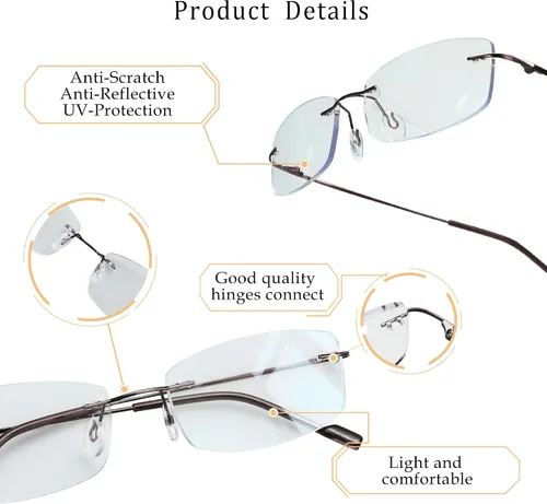 Miniatura 2 de LifeArt - Gafas con bloqueo de luz azul, anteojos de lectura para computadora, gafas sin montura marrón (04_858_brown)