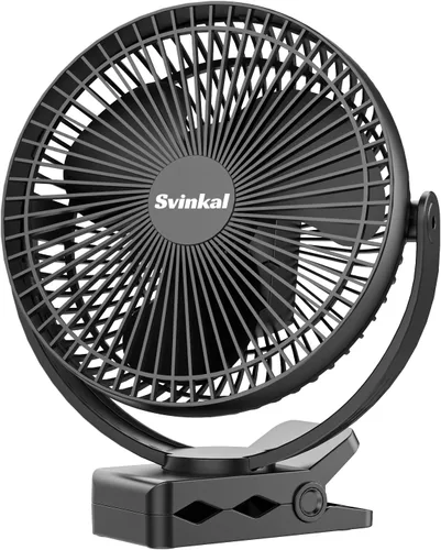 Svinkal Ventilador portátil con clip de 10000 mAh alimentado por batería, USB tipo C, soporta ajuste de 720°, 4 velocidades, ventilador personal de