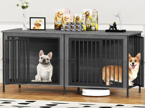Miniatura 25 de EasyCom Mueble de jaula para perros para 1 o 2 perros, jaulas resistentes para perros individuales/dobles para perros pequeños, medianos y grandes