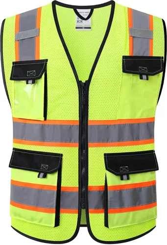 JKSafety Hi Vis Chalecos de Seguridad Reflectantes para Hombres y Mujeres Chaleco de Alta Visibilidad con Bolsillos Construcción de Tela de Malla