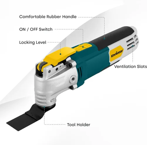 Miniatura 3 de Enventor Sierra multiherramienta, kit de herramientas oscilantes eléctricas de 2.5 amperios con cable con 28 accesorios de sierra, 6 velocidades