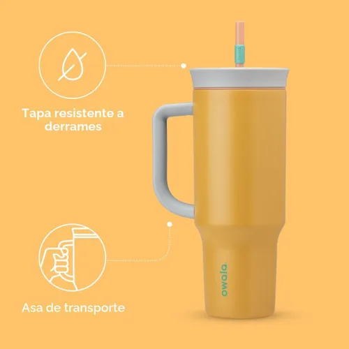 Miniatura 3 de Owala Vaso de viaje aislado de acero inoxidable de triple capa con tapa resistente a derrames, popote y asa de transporte, sin BPA, 40 onzas