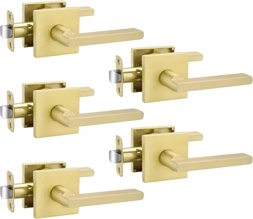 Miniatura 52 de Goldenwarm Manija de puerta simulada de oro cepillado – Palanca interior decorativa sin giro para despensa, puertas francesas y armarios (2 piezas)